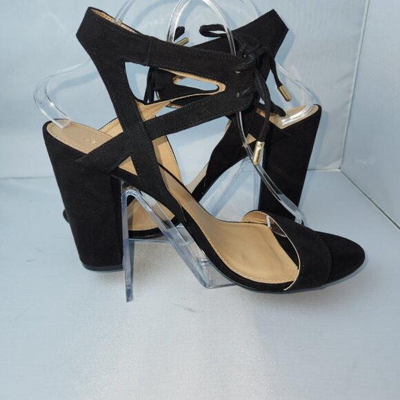 Charlotte Russe, block heels, slingback black, velvet, strappy, lace up, size 11 - Picture 6 of 15